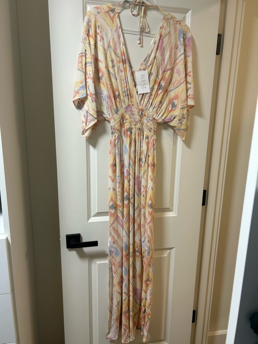 lovestitch Pastel Yellow Pink Coral Printed V-Neck Maxi Dress